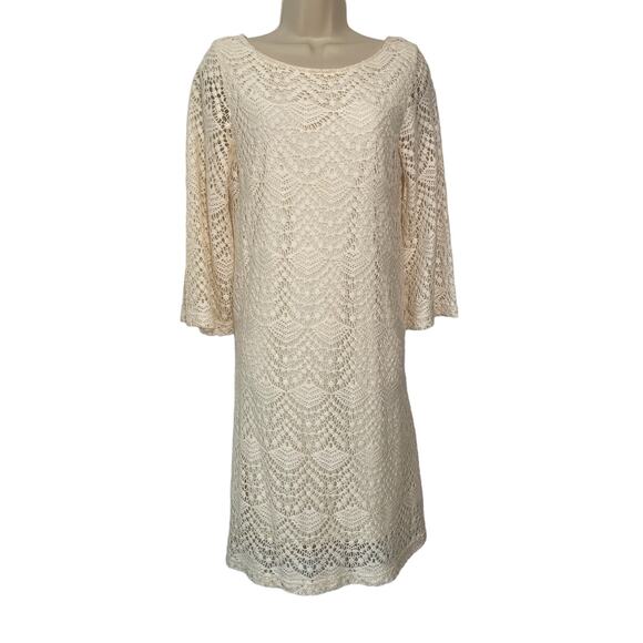 Lace Dress with Lasso Belt! Creamy Lace Short Dress, Lined, Sz 10 - Picture 4 of 7